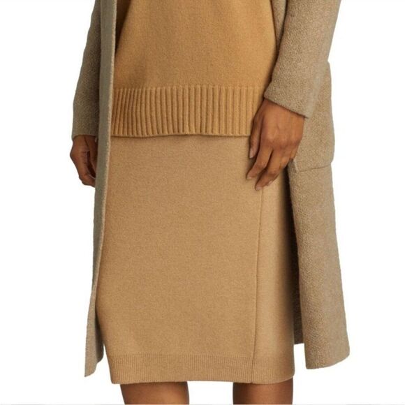NWT SAKS FIFTH AVENUE Cashmere Skirt M Pencil Midi Pull On Camel Sweater Knit - Picture 6 of 6